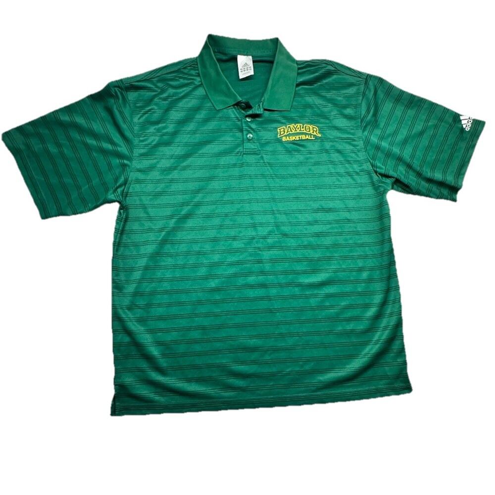 Adidas Baylor Basketball Polo Shirt XL Green Stripe Baylor University